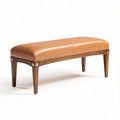 Leather upholstered bench with wooden legs and decorative accents 120 x 40 x 45cm