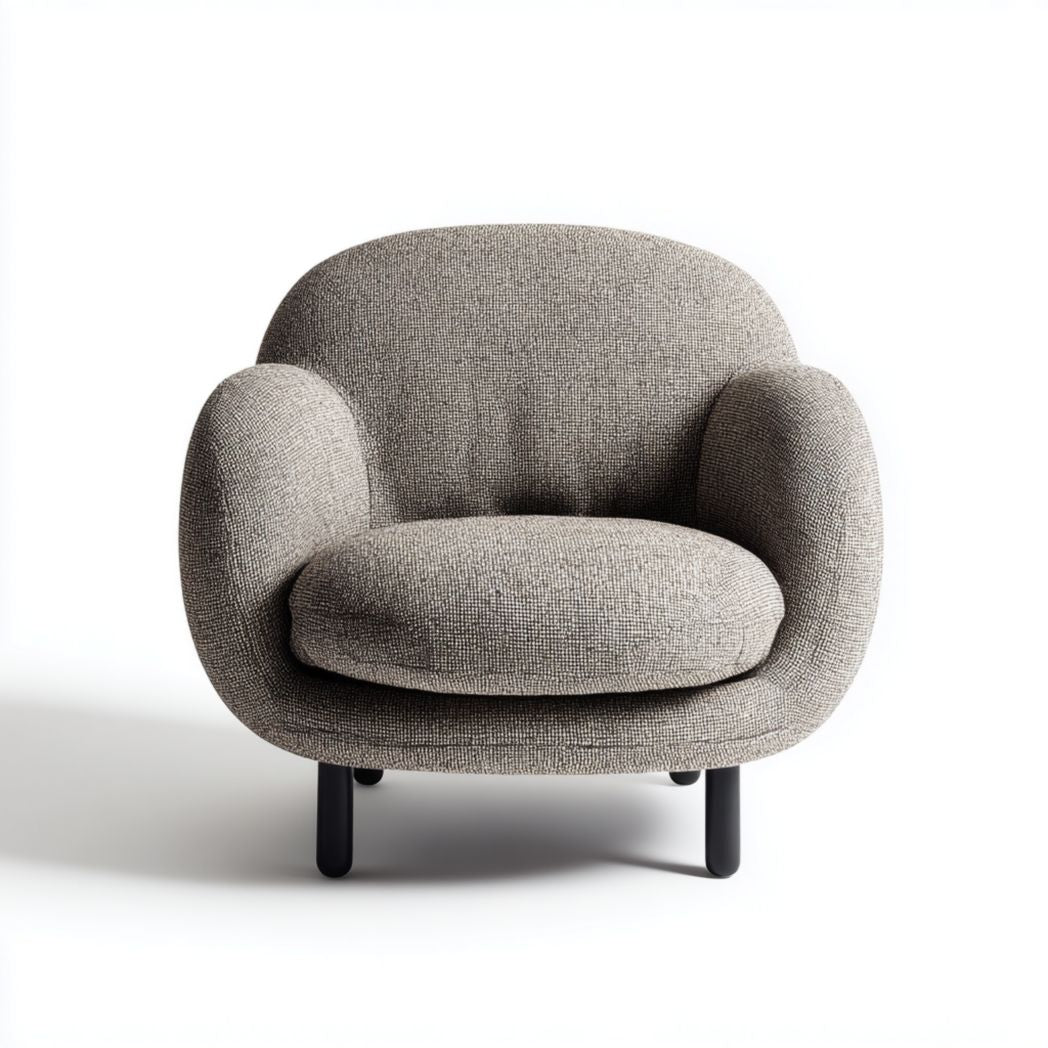Fabric armchair with chrome legs for living room use beige color