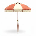 Outdoor patio umbrella in coral and cream with wooden pole 180 x 180 x 250cm