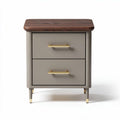 Wooden top nightstand with two drawers in grey and gold accents 50 x 40 x 60cm