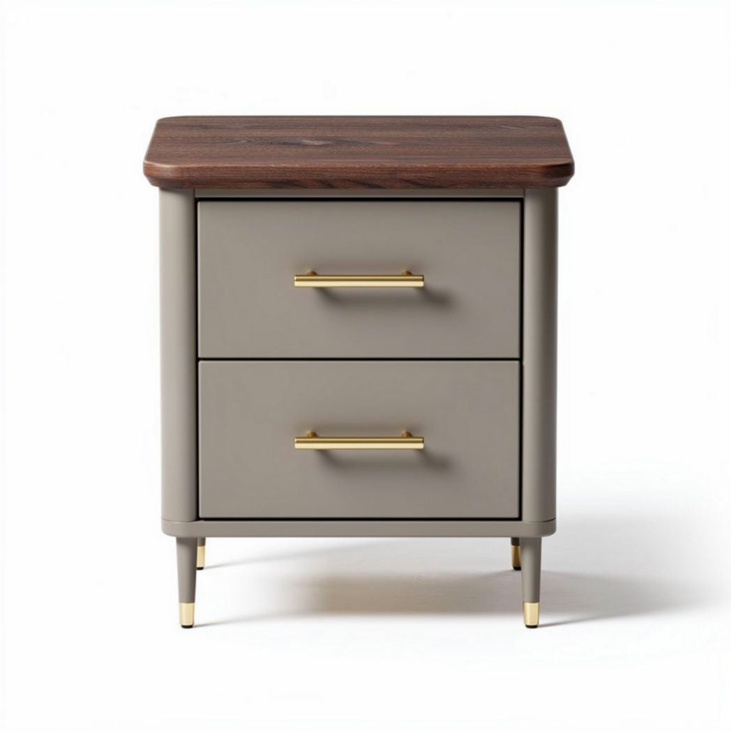 Wooden top nightstand with two drawers in grey and gold accents 50 x 40 x 60cm