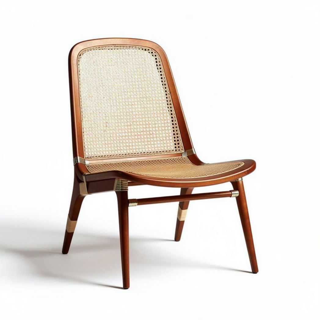 Rattan accent chair with wooden frame for living room seating 80 x 65 x 70cm