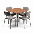 Wooden dining table set with four upholstered chairs in gray 90 x 90 x 75cm