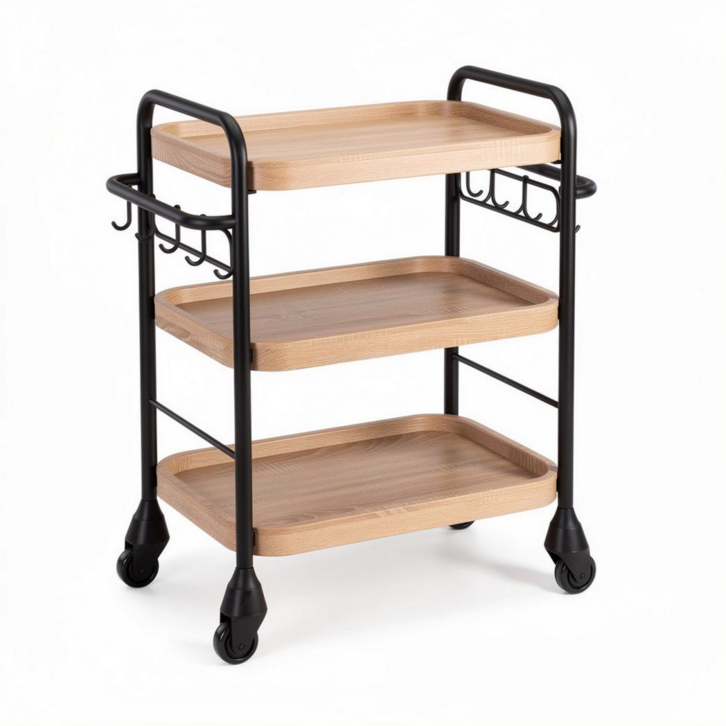 Stainless steel utility cart with three shelves and wheels 60 x 40 x 85cm