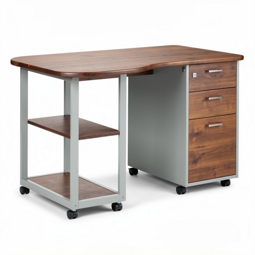 Wooden top desk with metal frame and storage drawers 120 x 60 x 75cm