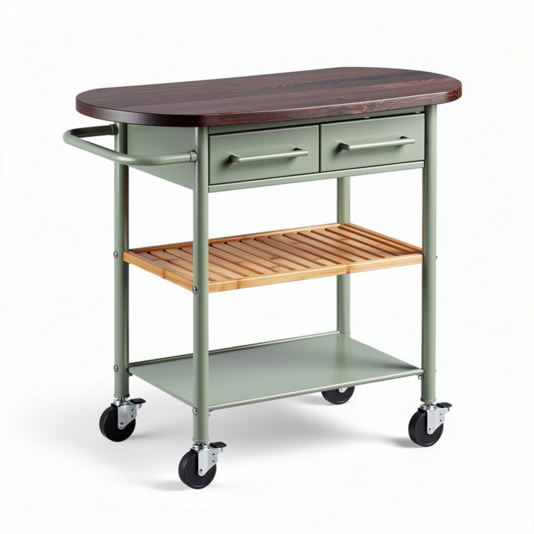 Kitchen cart with wooden top metal frame and wheels 80 x 40 x 90cm