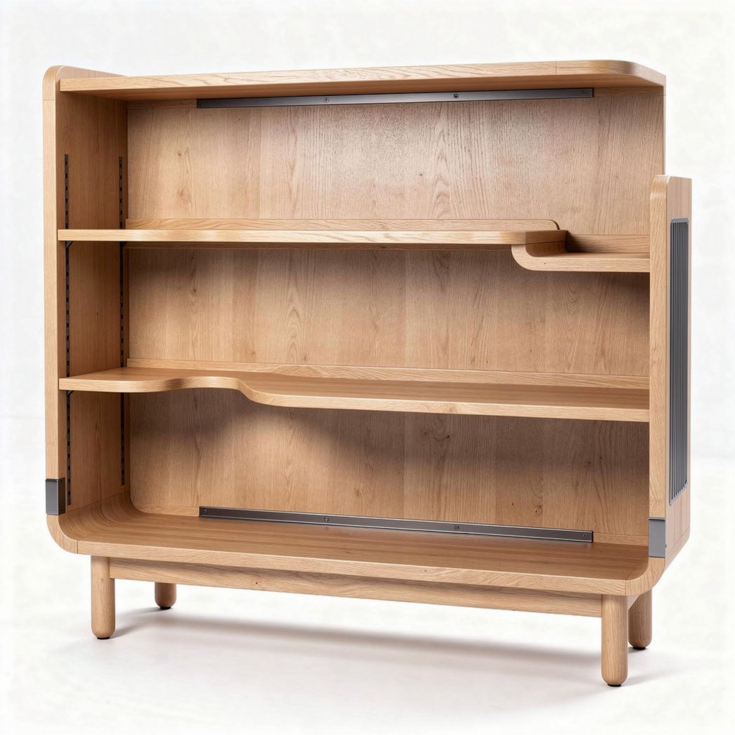 Wooden bookshelf with three open shelves and minimalistic design 80 x 30 x 90cm