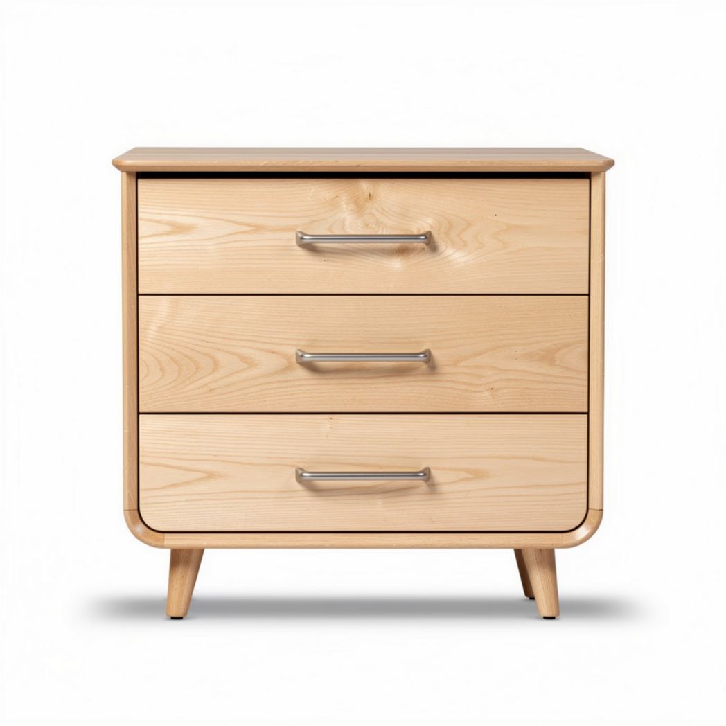Wooden nightstand with three drawers in natural finish 80 x 50 x 70cm