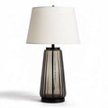 Smoky glass table lamp with fabric shade and black metal base 25 x 25 x 50cm