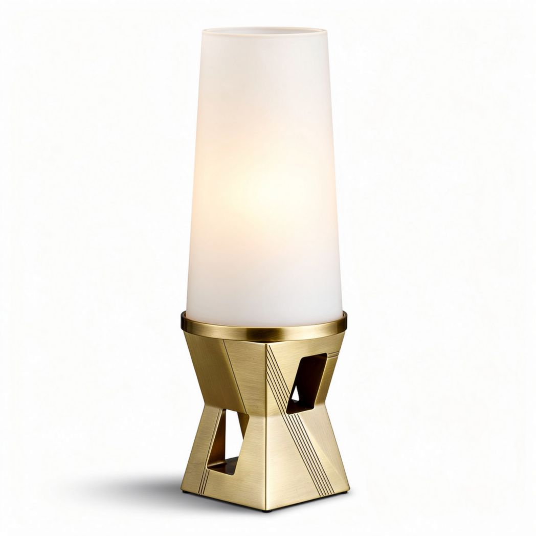 Table lamp with frosted glass shade and geometric metal base 20 x 20 x 40cm
