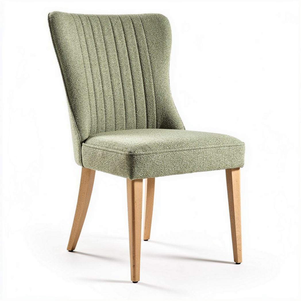 Upholstered dining chair in green fabric with wooden legs 45 x 50 x 90cm