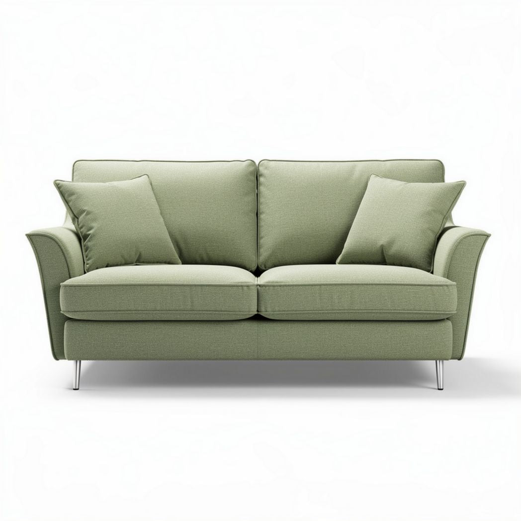 Green fabric loveseat with four decorative cushions for living room 180 x 90 x 85cm