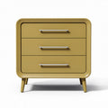 Modern yellow nightstand with three drawers and metal handles 60 x 45 x 50cm
