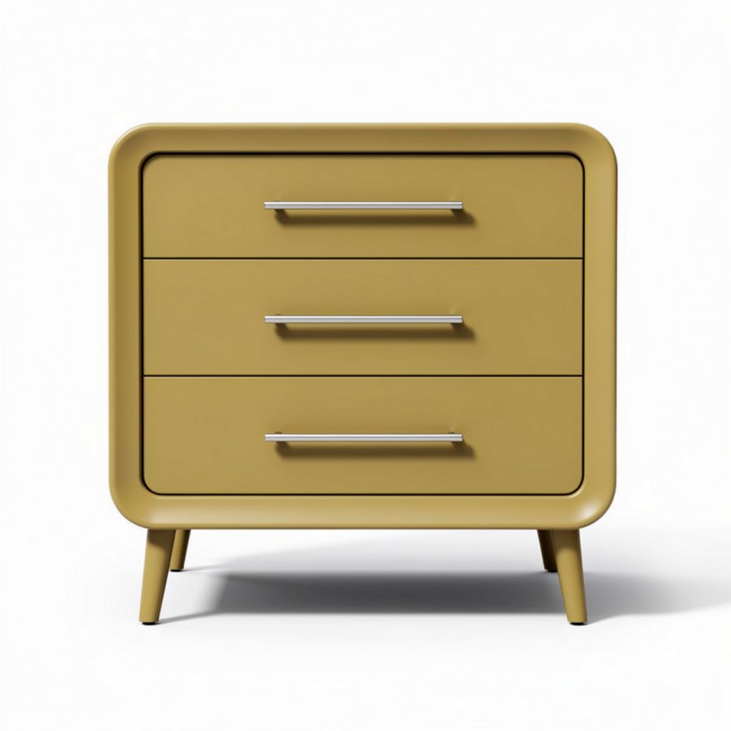 Modern yellow nightstand with three drawers and metal handles 60 x 45 x 50cm